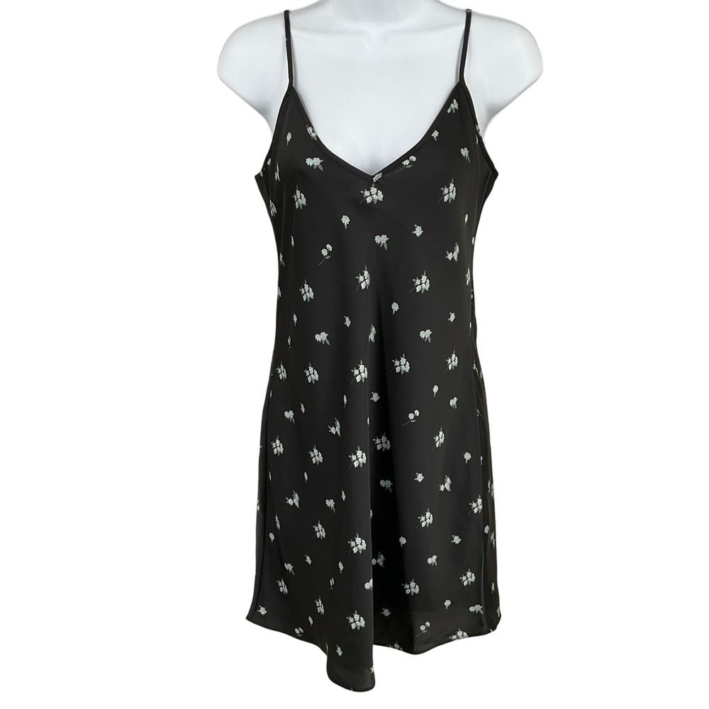 Wilfred Slip Dress Womens S Aritzia Black Floral Satin V-Neck Mini Minimalist